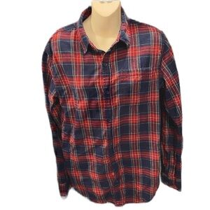 PacSun Longer Fit Blue and Red Flannel Button Down